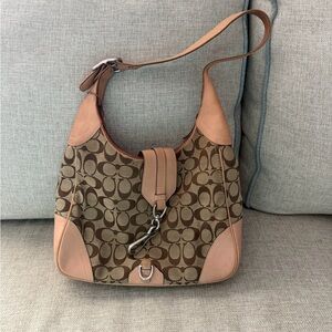 Coach Brown and Tan Signature Shoulder Bag